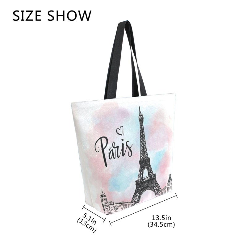 Pfrewn Eiffel Tower Canvas Tote Bag for Women Extra Large Grocery Bag Reusable Casual Beach Shopping Tote Heavy Duty Washable Shoulder Bags Handbag with Handles - Image 4